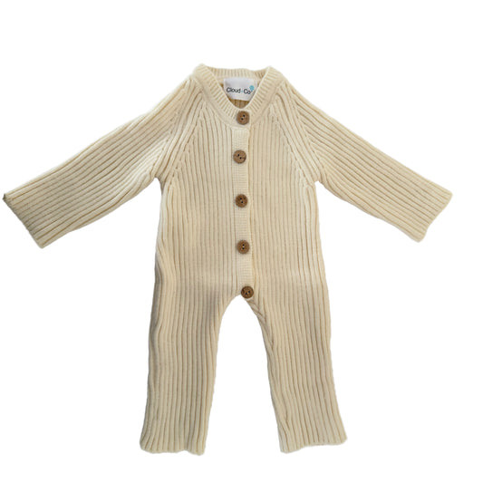 Knitted Ribbed Jumpsuit - Creme