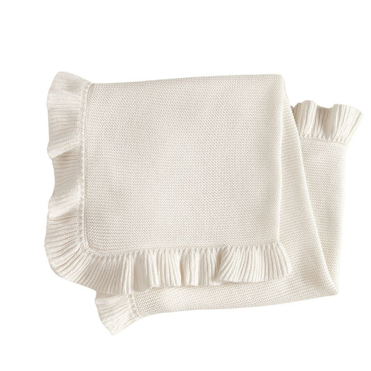 Ruffle Knitted Blanket - White