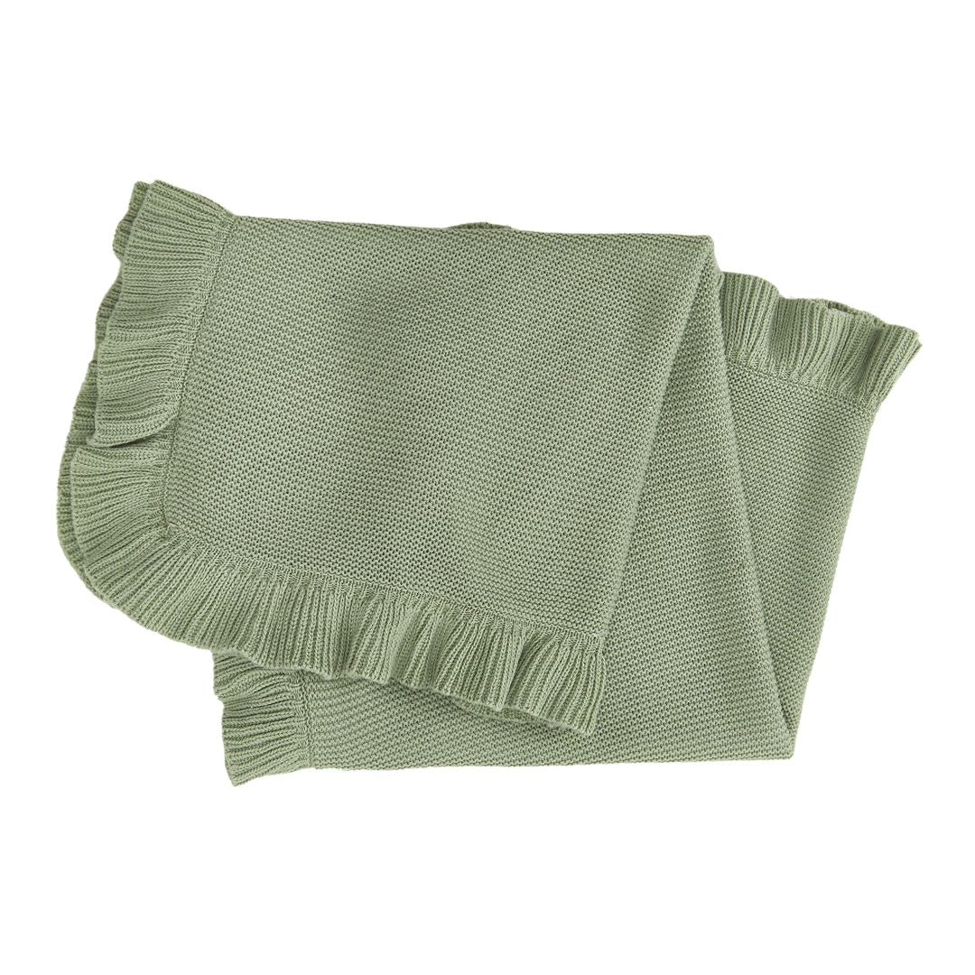 Ruffle Knitted Blanket - Sage