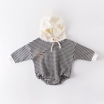 June Striped Hooded Romper - Black