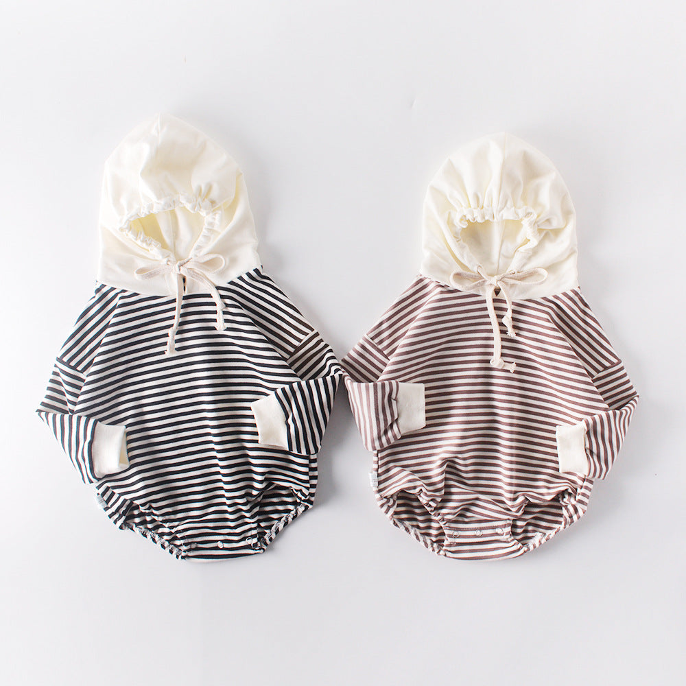 June Striped Hooded Romper - Black