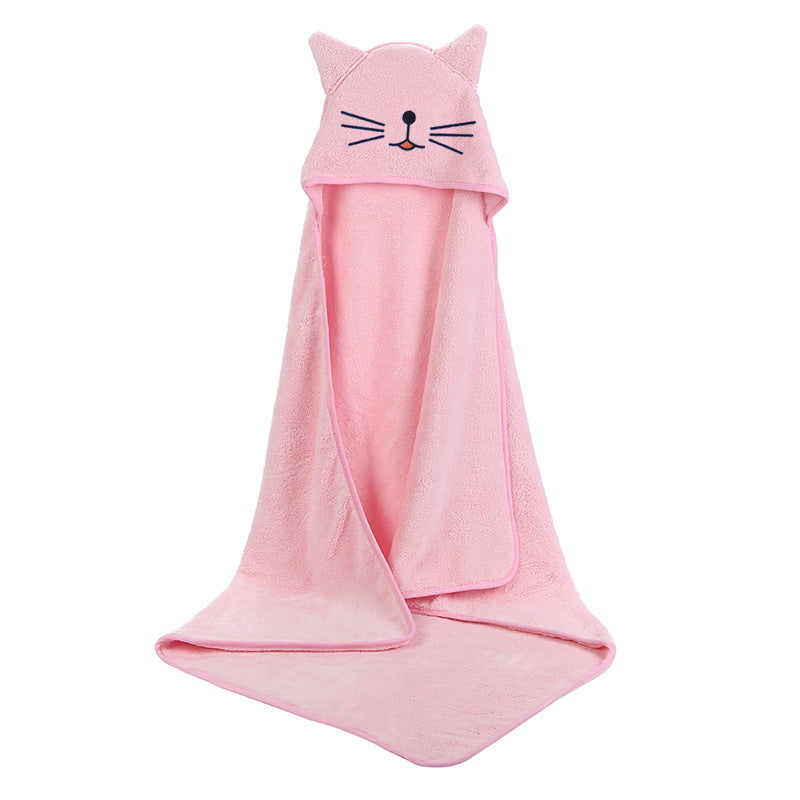 Plush Coral Fleece Hooded Towel - Rose Cat