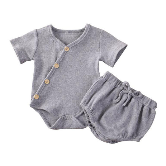 Dakota short sleeved kimono bodysuit and bloomer set - Grey