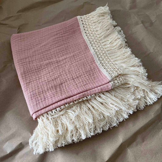 Wild Skye - Double Muslin Fringed Swaddle - Dusty Rose