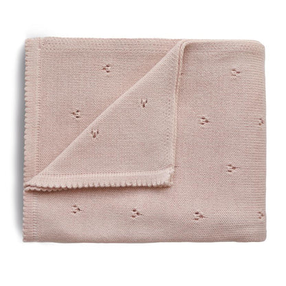Mushie Organic Knitted Pointelle Baby Blanket - Blush