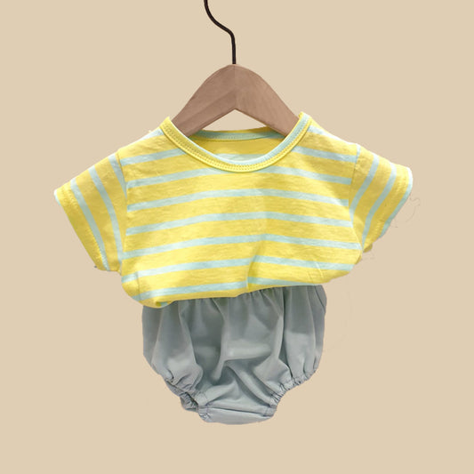 Harper Unisex Striped Set - Sky and Lemon