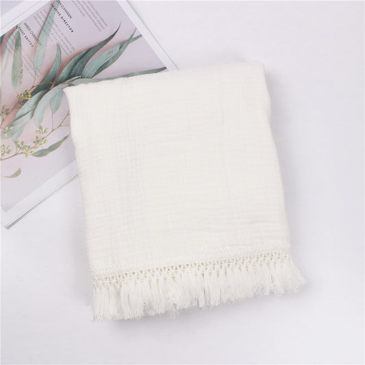 Wild Skye - Double Muslin Fringed Swaddle - White