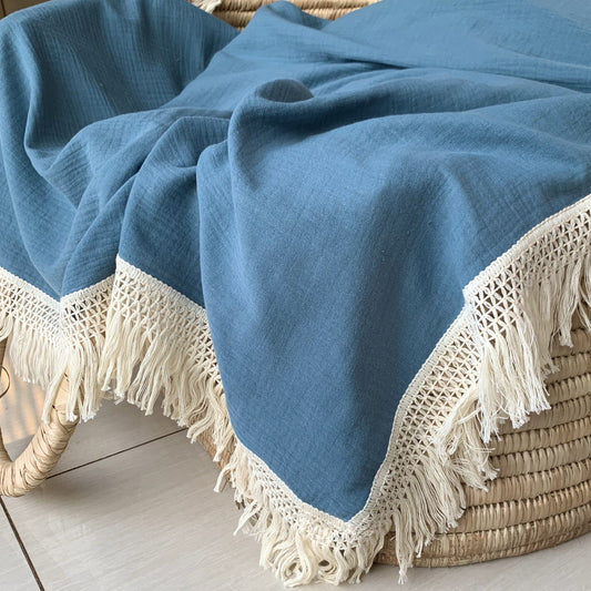 Wild Skye - Double Muslin Fringed Swaddle - Ocean