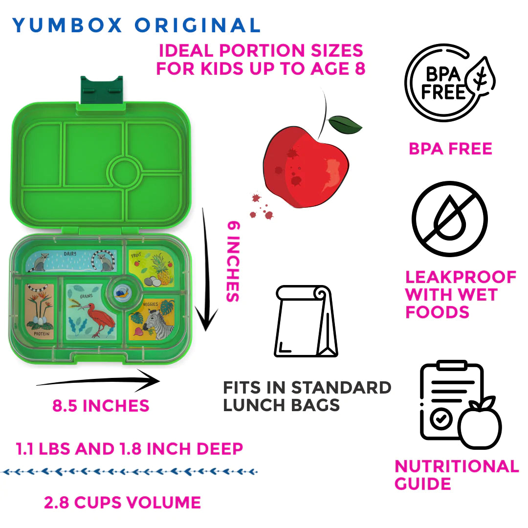 Yumbox Original Lunch Box | Bamboo Green & Jungle Tray | Leakproof Bento for Kids