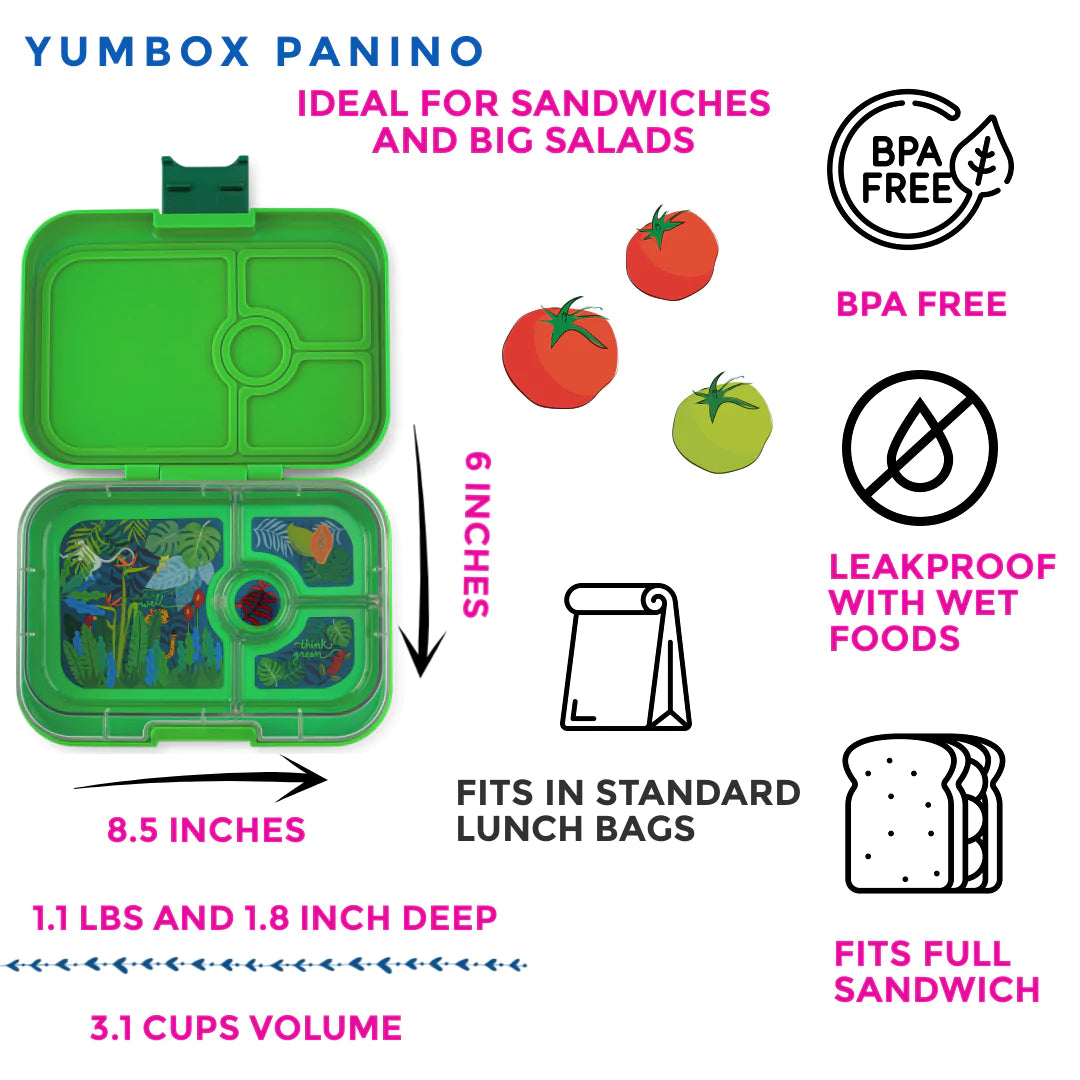 Yumbox Panino Lunch Box | Bamboo Green & Jungle Tray | Leakproof Bento ...