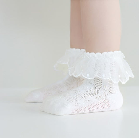 Lace Frill Summer Ankle Socks - Angel White