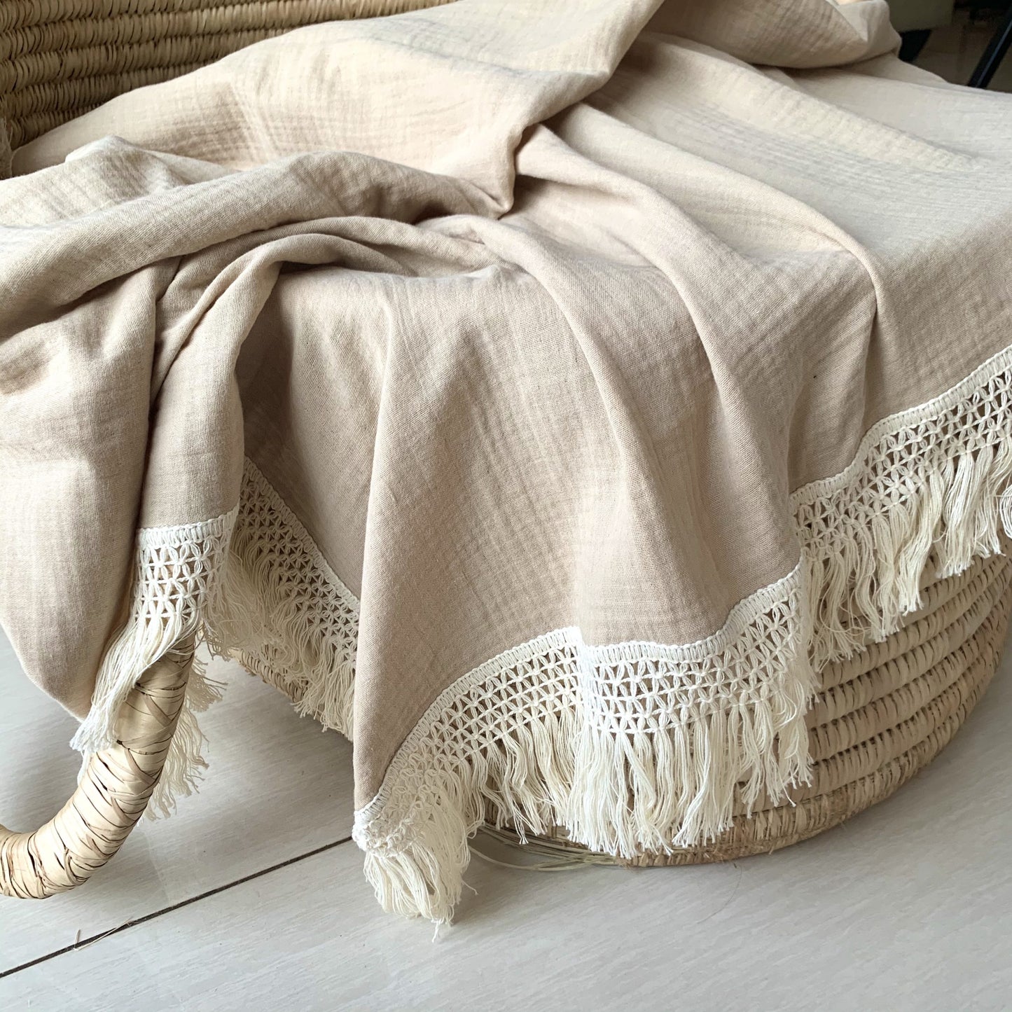 Wild Skye - Double Muslin Fringed Swaddle - Stone