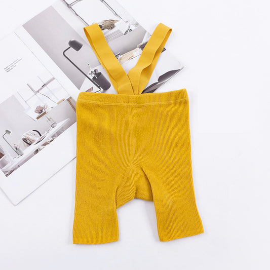 Unisex Ribbed Suspender Shorts - Mustard