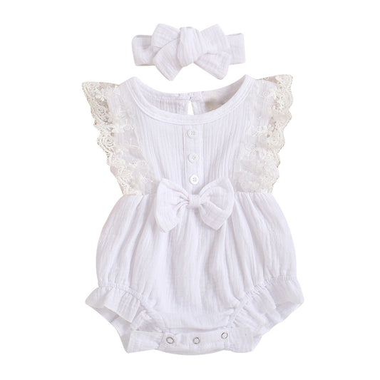 Camila Cotton Muslin Romper and Headband Set - White